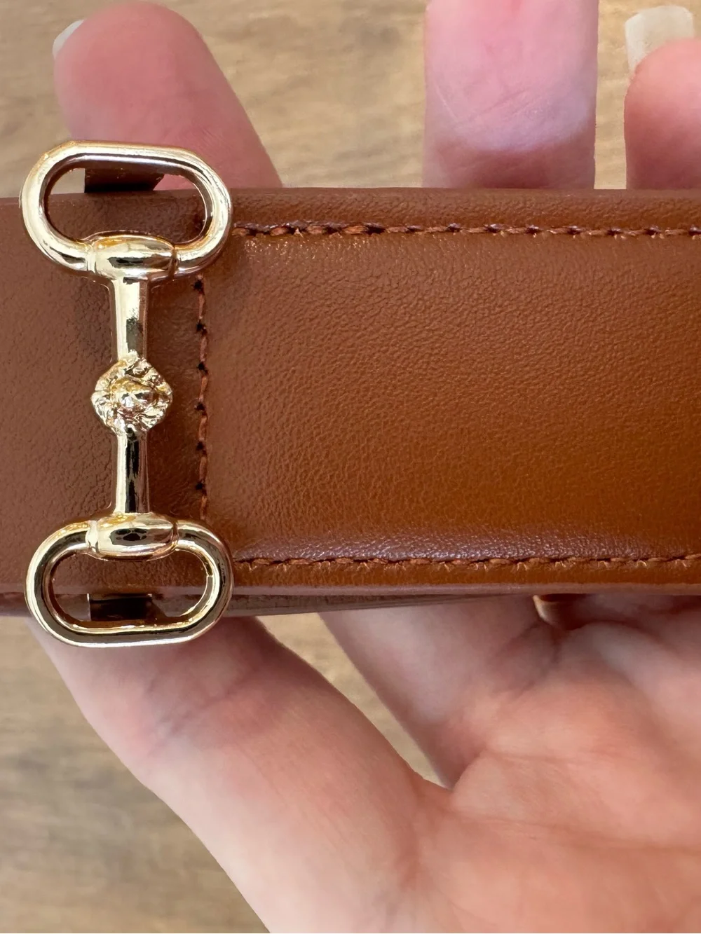 Tan canvas Horsebit belt gold snaffle bit buckle equestrian